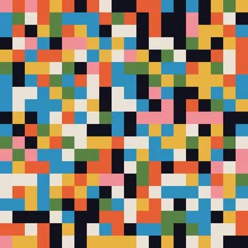 Abstract Retro Geometric seamless pattern. Bright colorful nostalgic backgrou Stock Illustration