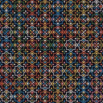 Abstract Retro Geometric seamless pattern. Bright colorful nostalgic backgrou Stock Illustration