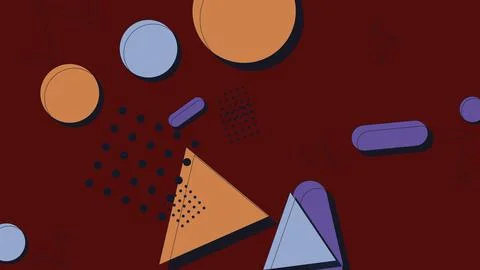 Abstract Retro Memphis Style Background with Colorful Geometric Shapes on D.. イラスト素材