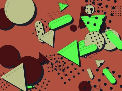 Abstract Retro Memphis Style Design with Geometric Triangles and Neon Green.. Stock Illustration