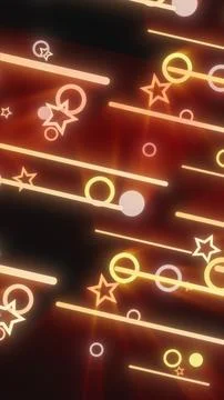 Abstract retro neon background with glowing stars, circles, and lines on a da Stock Illustration