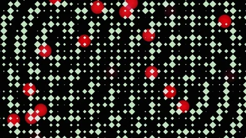 Abstract Retro Pixel Art Animation with Red Orbs and Diamond Grid Stock Footage 339449872