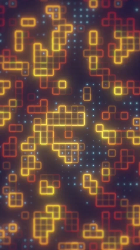Abstract retro pixel pattern with glowing yellow and orange geometric block.. Stock Footage 330884542