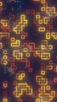 Abstract retro pixel pattern with glowing yellow and orange geometric block.. Stock Illustration