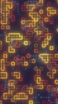 Abstract retro pixel pattern with glowing yellow and orange geometric block.. 스톡 일러스트
