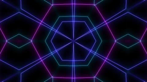 Abstract Retro Sci-Fi Neon bright lens flare colored on black background. Stock Illustration