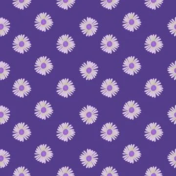 Abstract retro seamless pattern with daisy flowers doodle silhouettes. Purple イラスト素材