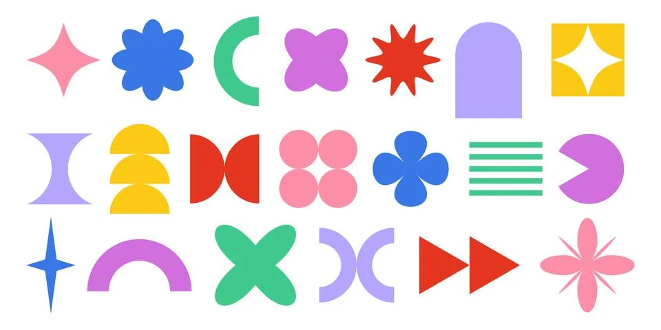 Abstract retro shapes, basic brutal forms and figures in Y2K aesthetics Stock Illustration