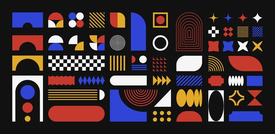 Abstract retro shapes, basic brutal forms and figures in Y2K aesthetics Illustrazione stock