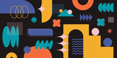 Abstract retro shapes composition, frames and symbols, basic brutal forms Illustrazione stock