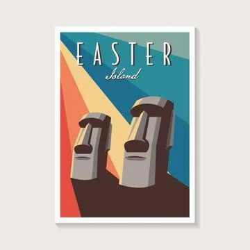 Abstract Retro Statue of Moai Easter Island poster design vector Stock Illustration