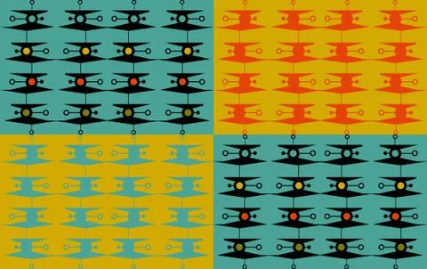 Abstract retro style pattern with geometric shapes. Yellow, red and blue colo Stock Illustration