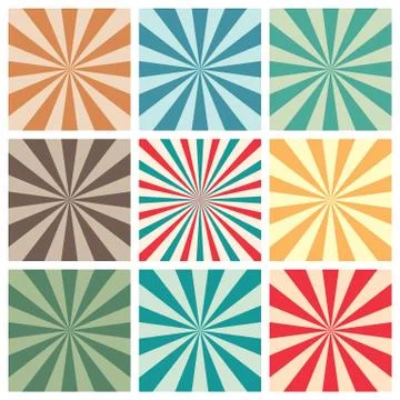 Abstract retro sun burst background set Stock Illustration