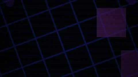 Abstract Retro Synthwave Grid Animation with Floating Geometric Shapes. Stock Footage 340525112