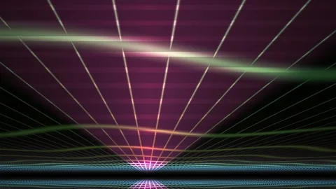 Abstract Retro Synthwave Grid Background with Glowing Neon Light Waves. Stock Footage 341804539