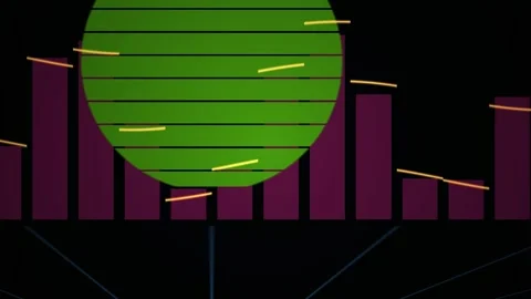 Abstract Retro Synthwave Visualizer with Pulsing Green Sphere and Digital Bar Stock Footage 340525116