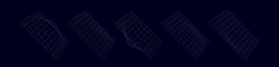 Abstract retro wireframe shapes. Set of 3d retrofuturistic planes. Illustrazione stock