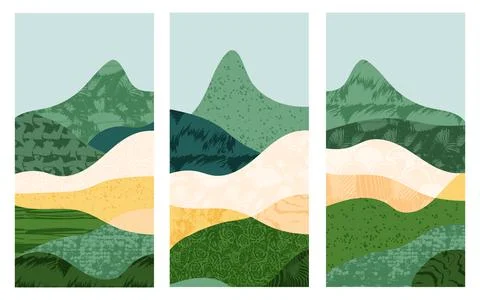 Abstract rice field with green texture vector illustration background. Set of Stock Illustration