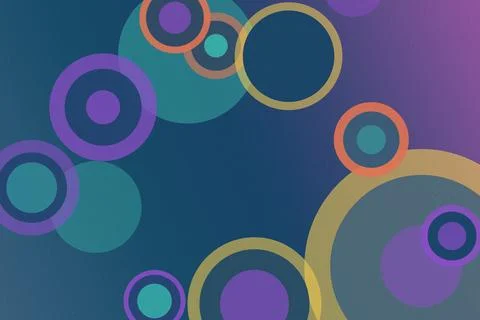 Abstract ring bubbles and circles in vibrant blue, teal, orange, and purple.. 스톡 일러스트