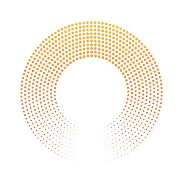 Abstract ring of dots. Halftone effect with orange-yellow sunset color gradient Stock Illustration
