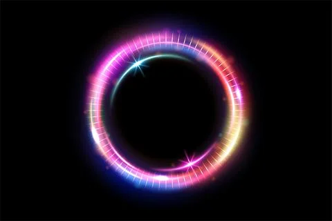 Abstract Ring Light Effect Isolated on Dark Background, Vector Illustration イラスト素材