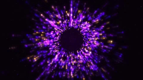 An abstract ring of purple and yellow glowing particles on a dark background Vidéo 332911968