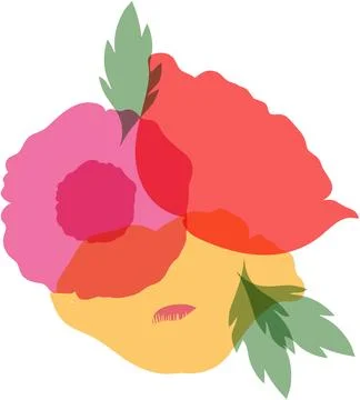Abstract Risograph Style Floral Illustration with Overlapping Colorful Petals Illustrazione stock