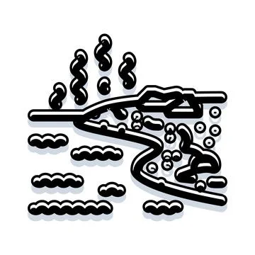 Abstract river landscape with winding path and clouds Stock Illustration