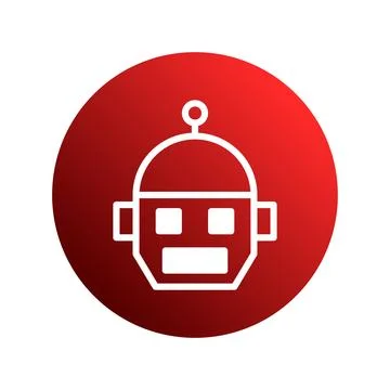 Abstract robot head icon in red circle background representing artificial i.. Illustrazione stock