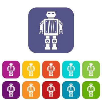 Abstract robot icons set flat Stock Illustration