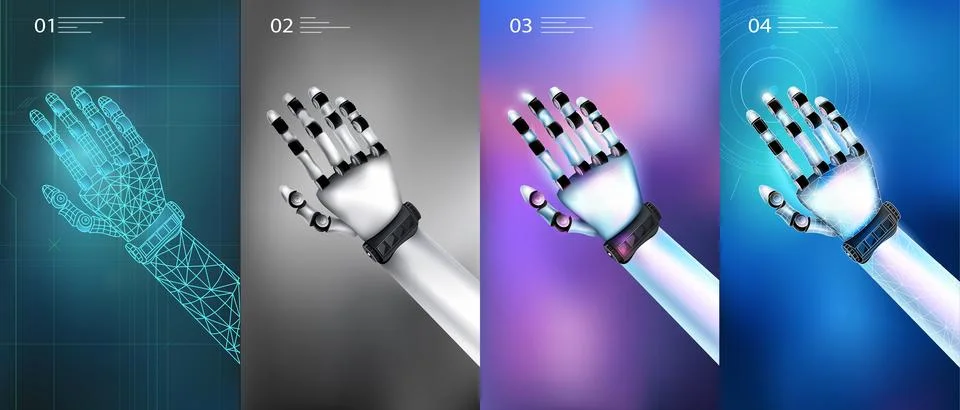 Abstract robotic hand made of artificial carbon steel. Illustrazione stock