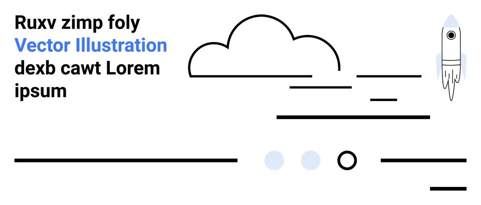 Abstract Rocket Launch Scene with Cloud, Horizontal Lines, and Text Elements Stock Illustration