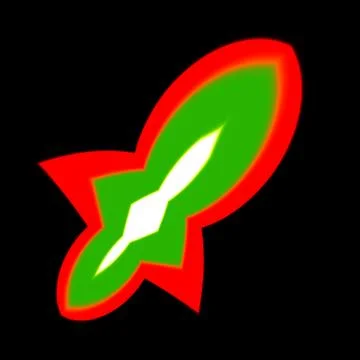 Abstract rocket ship. Fun image style. Isolated over black sky. Mobile app logo. Stock Illustration