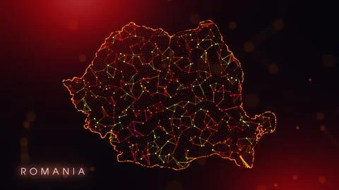 Abstract Romania Map Digital Network Background With Red And Orange Plexus Do Illustrazione stock