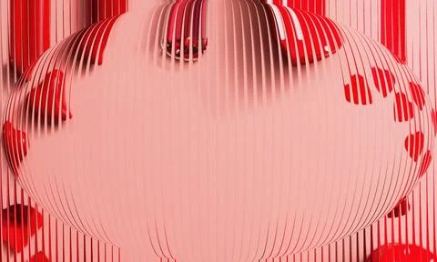 Abstract romantic 3D sphere with red heart shapes distorted through a verti.. Stock Illustration