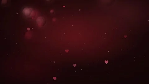 Abstract romantic background with floating red hearts and glowing bubbles on Stock Footage 345427380