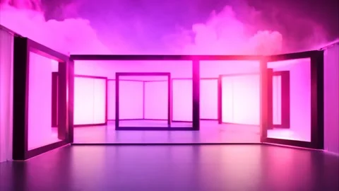 Abstract room with black rectangles square frames around smoke. Stock Footage 273954616