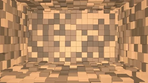 Abstract room interior with brown cubes. Box cube random geometric background Stock Footage 153118299