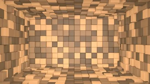 Abstract room interior with brown cubes. Box cube random geometric background Stock Illustration