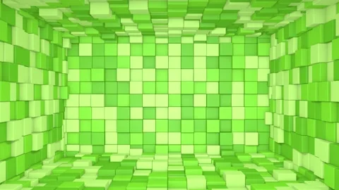 Abstract room interior with green cubes. Box cube random geometric background Stock Footage 153118306
