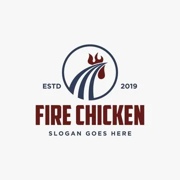 Abstract rooster head and fire, hot fried chicken logo vector Stock Illustration