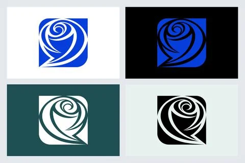 Abstract Rose Flower Logo Set Vector Icon Stock Illustration