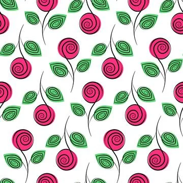 Abstract Roses on stem with leaves and colorful spots by form Seamless Pattern 스톡 일러스트