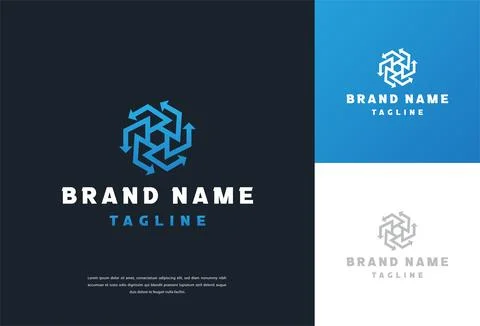 Abstract Rotating Arrows Tech Logo Vector Design Stock Illustration