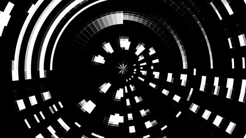 Abstract Rotating Circles – Digital Glitch Animation with HUD Elements Stock Footage 290049887
