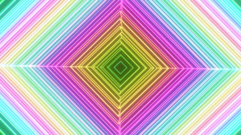 Abstract Rotating Crazy Hyper Rainbow Multicolored 3D Neon Glow Cube Stock Footage 295499808