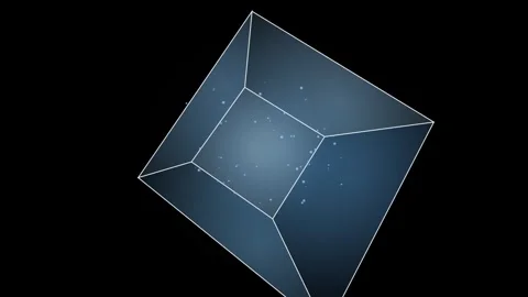 Abstract rotating crystal shape with glowing particles inside black backgro.. Video stock 345003800