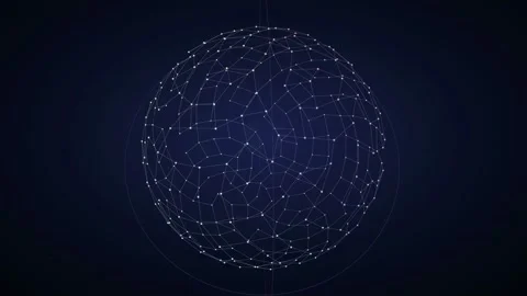 Abstract rotating digital globe with glowing network connections on a dark blue Stock Footage 346212831