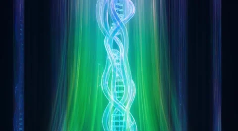 Abstract rotating DNA double helix in blue light Stock Footage 331459369