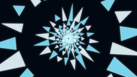 Abstract rotating geometric triangle spiral in cyan and white Stock Footage 336994373